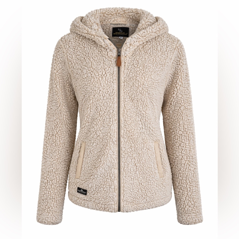 Simply Southern Sherpa Teddy Fleece Full Zip Hoodie Jacket Cream Tan Size M